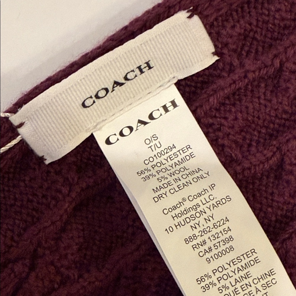 Coach Burgundy Cable Knit Scarf - Picture 5 of 7